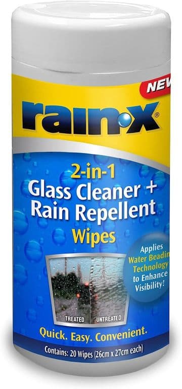 Rain X 88199WIPE 2-in-1 Glass Cleaner and RAIN Repellent Wipes, 20 20 Wipes