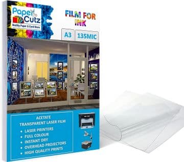 A3 Laser Acetate Sheets, 135 Micron, Printable OHP Film, Transparent