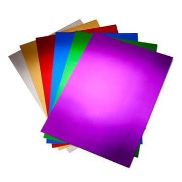 A4 Assorted Mirror Card Shiny Crafts Reflective - 6 Colours - 12 Sheets