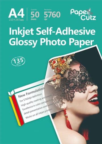 A4 Photo Paper Self Adhesive Gloss Inkjet 135GSM - 50 Sheets