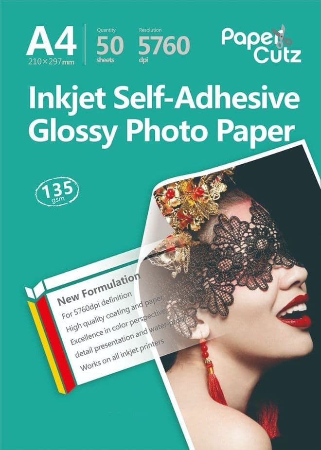 A4 Photo Paper Self Adhesive Gloss Inkjet 135GSM - 50 Sheets
