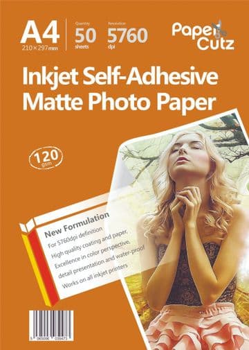 A4 Photo Paper Self Adhesive Matte Inkjet 120gsm - 50 Sheets