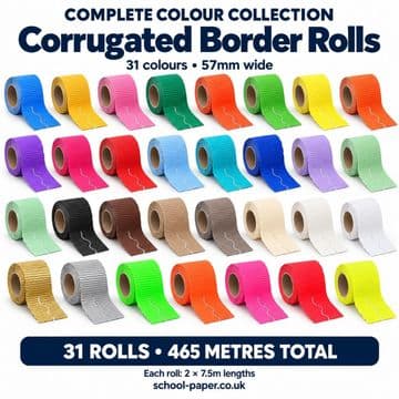 Complete Colour Collection Corrugated Scalloped Border Rolls – 57mm – Pack of 31 – 465m Total