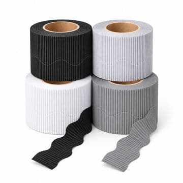 Monochrome Cardboard Corrugated Border Roll Scalloped Edge - 4 Rolls