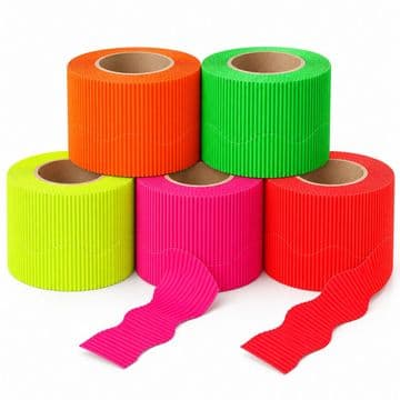 Neon Cardboard Corrugated Border Roll Scalloped Edge - 5 Pack SALE RRP £24.99