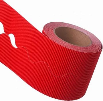 Scarlet Red Border Roll Cardboard Corrugated Scalloped Edge - 1 Roll