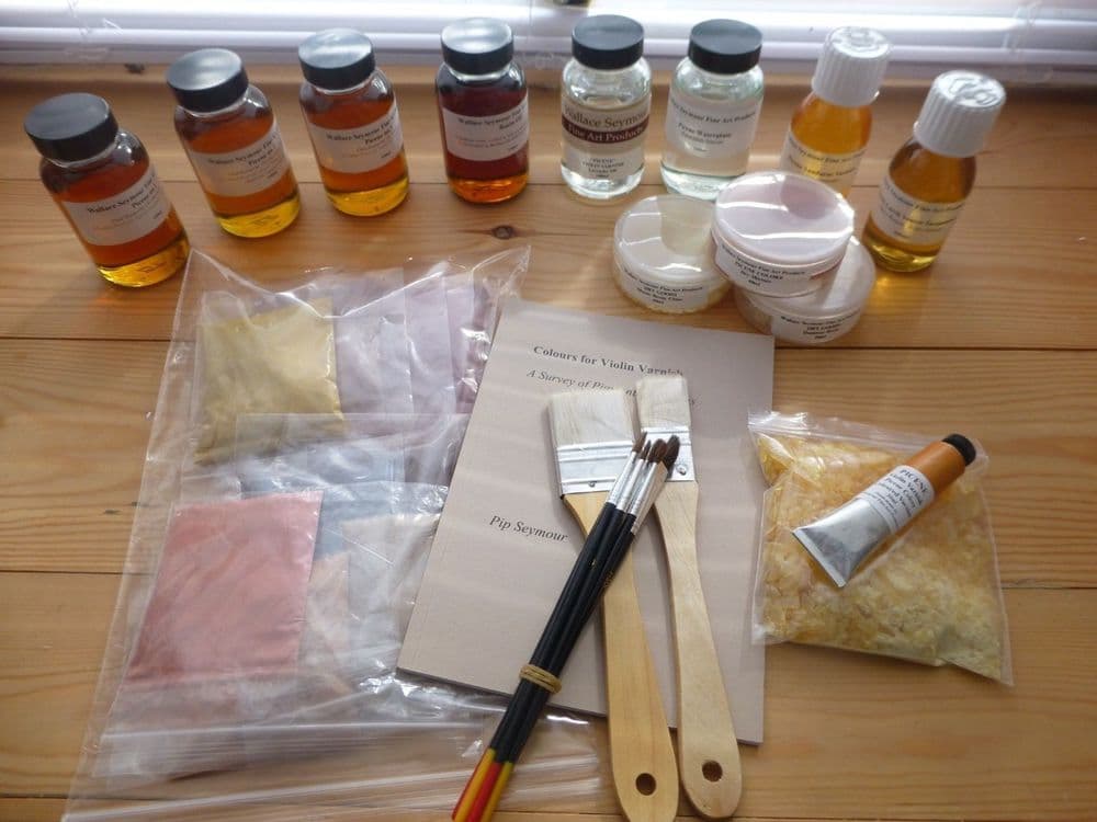 DELUXE LUTHIER VARNISH KIT; VARNISHES PIGMENTS RAW MATERIALS BRUSHES BOOK