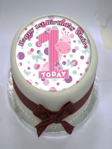 1st Birthday (pink) Edible Cake Topper