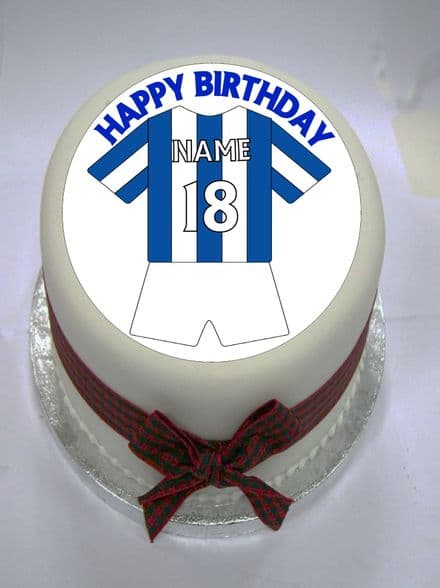 Blue & White (Option 2)Football Shirt Edible Cake Topper
