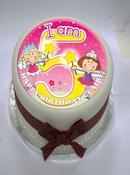 Girls Happy 5th Birthday Edible Cake Topper