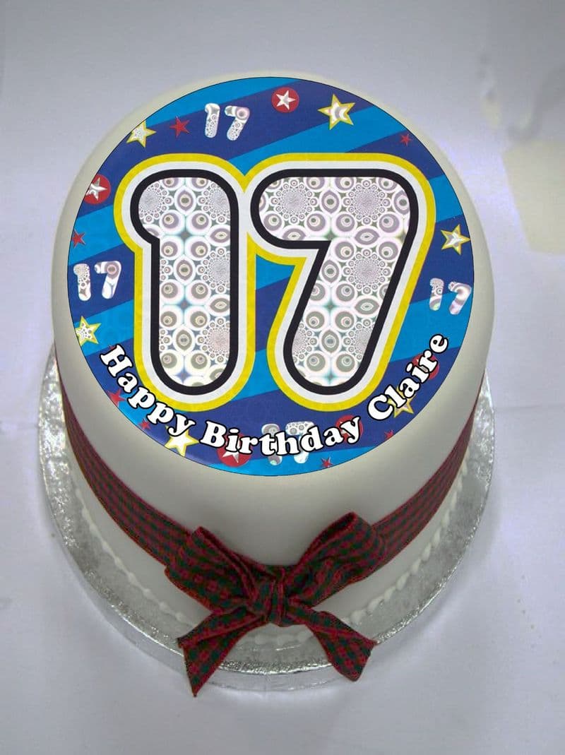 Happy 17th Birthday Blue Edible Cake Topper
