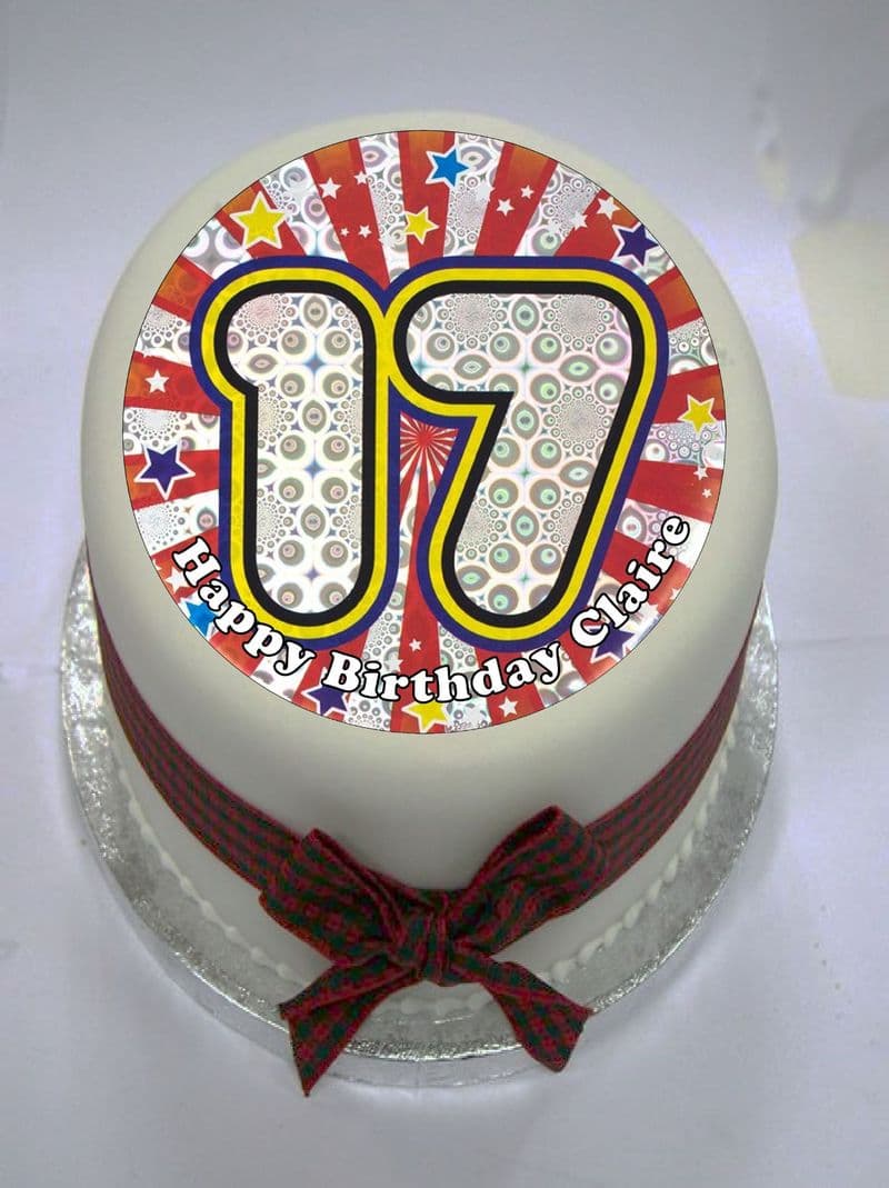 Happy 17th Birthday Red Edible Cake Topper