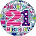 Happy 21st Birthday (Silver) Edible Cake Topper