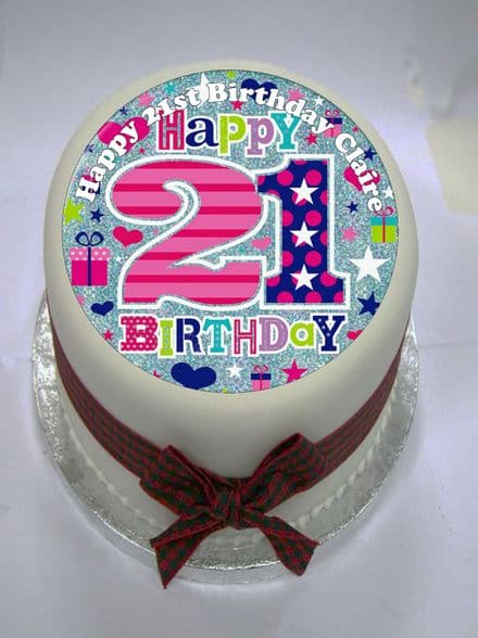 Happy 21st Birthday (Silver) Edible Cake Topper