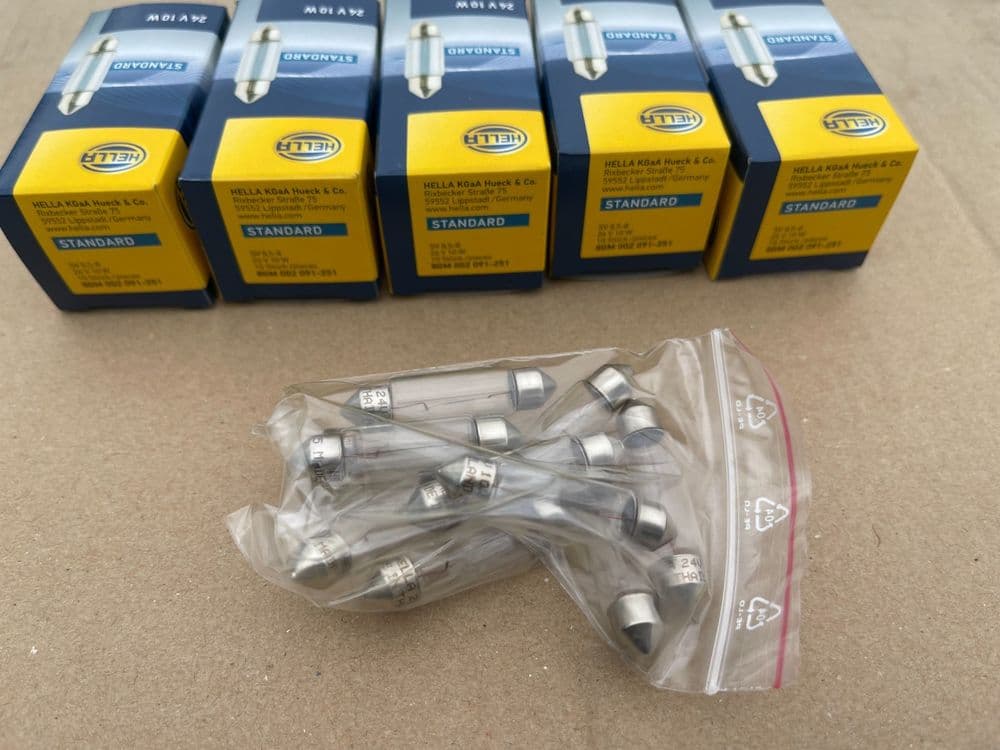 24V 10W FESTOON BULBS GENUINE HELLA HEAVY DUTY PACKET OF 10