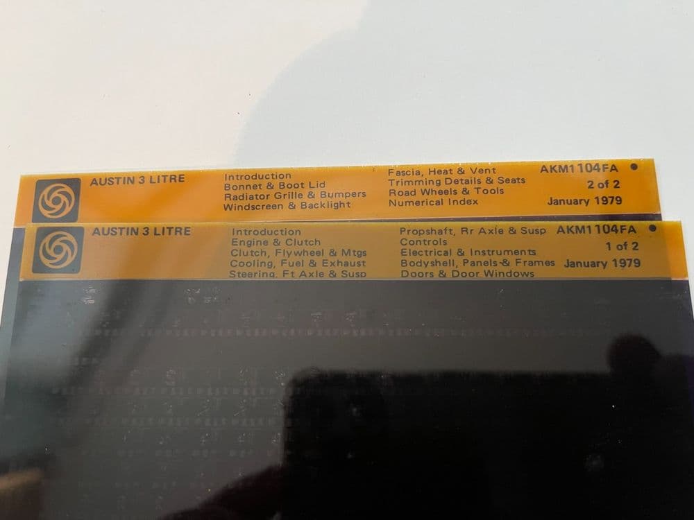 AUSTIN 3000, 3 LITRE PARTS CATALOGUE MICROFICHE SET NEW OLD STOCK