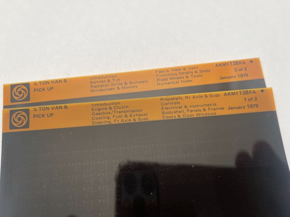 AUSTIN MORRIS  1/2 TON VAN + PICK-UP PARTS CATALOGUE MICROFICHE SET NOS