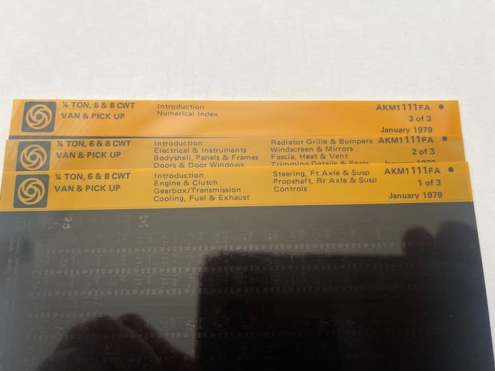 AUSTIN MORRIS  1/4 TON 6 cwt 8 cwt PARTS CATALOGUE MICROFICHE SET NEW OLD STOCK
