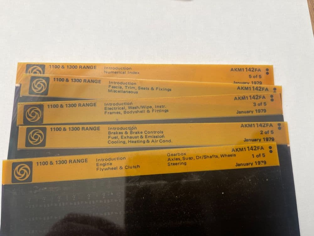 AUSTIN MORRIS 1100 1300 RANGE PARTS CATALOGUE MICROFICHE SET NEW OLD STOCK
