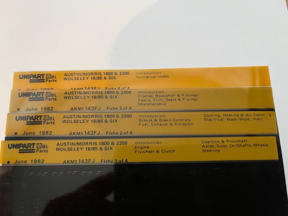 AUSTIN MORRIS 1800 / 2200 / WOLSELEY 18/85 + SIX PARTS CATALOGUE MICROFICHE SET