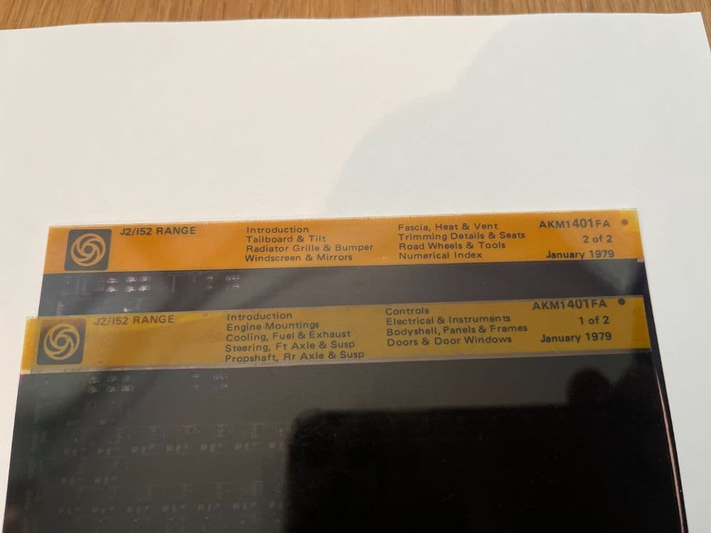 AUSTIN MORRIS  J2 / 152 RANGE PARTS CATALOGUE MICROFICHE SET NEW OLD STOCK