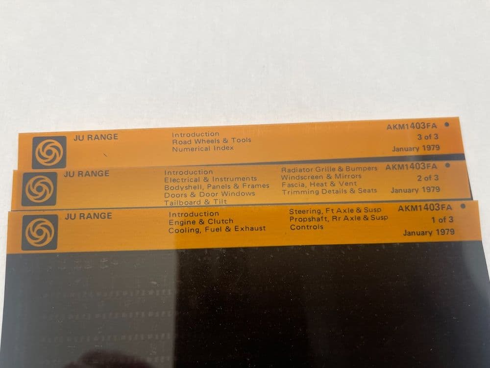 AUSTIN MORRIS  JU RANGE PARTS CATALOGUE MICROFICHE SET NEW OLD STOCK