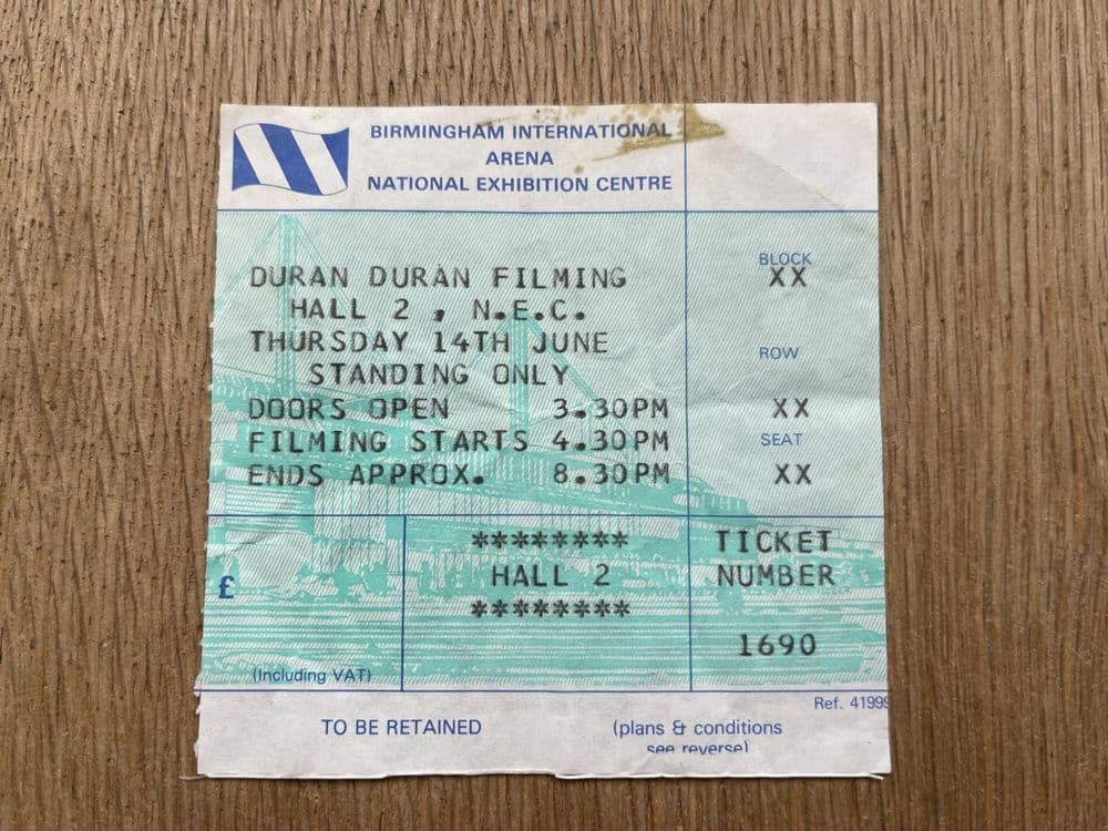DURAN DURAN RARE  TICKET TO ATTEND FILMING FOR THE LIVE ALBUM ARENA AT B''HAM NEC