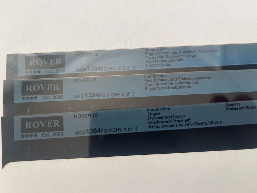 ROVER 75 PARTS CATALOGUE MICROFICHE SET NEW OLD STOCK