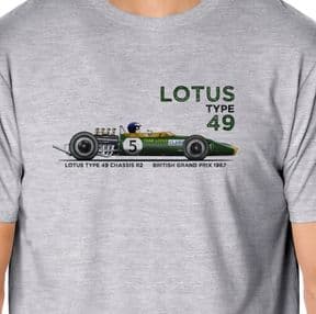 Lotus 49 British Grand Prix 1967 Grey T-Shirt - Jim Clark