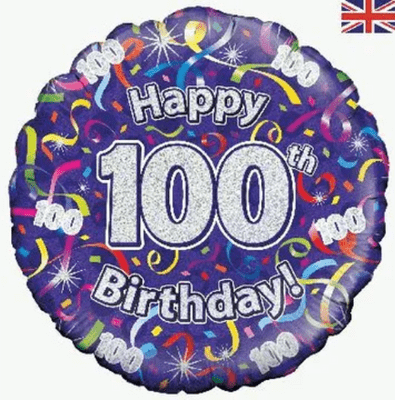 100th Birthday Streamers Purple Foil Balloon (18
