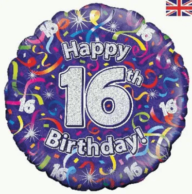 16th Birthday Streamers Purple Foil Balloon (18