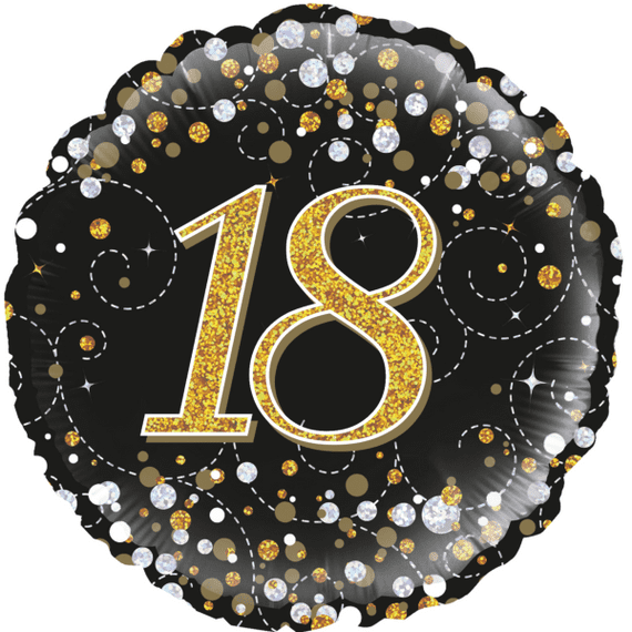 18th Birthday Fizz Black & Gold Foil Balloon | Free Delivery