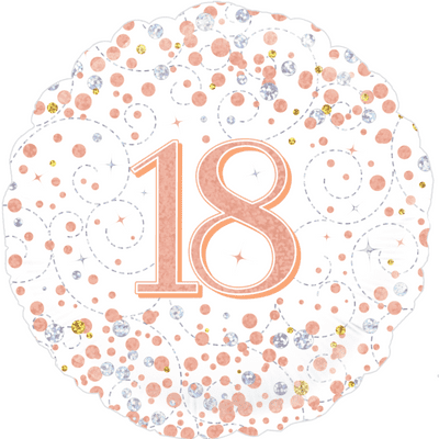 18th Birthday Fizz White & Rose Gold Foil Balloon (18