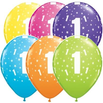 1st Birthday Stars - 11 Inch Balloons 6pcs