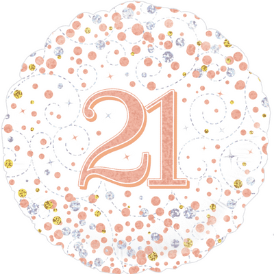 21st Birthday Fizz White & Rose Gold Foil Balloon (18