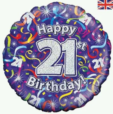 21st Birthday Streamers Purple Foil Balloon (18