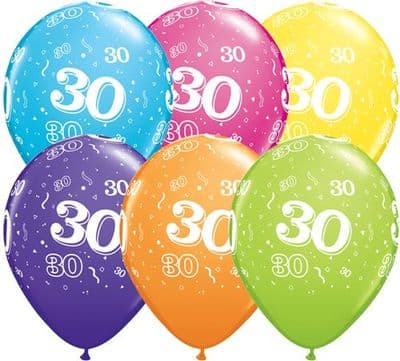 30th Birthday - 11 Inch Balloons 6pcs