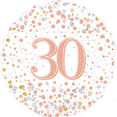 30th Birthday Fizz White & Rose Gold Foil Balloon (18