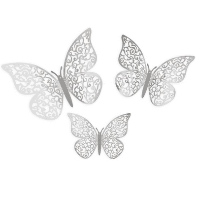 3D Adhesive Butterflies (Silver 12pcs)