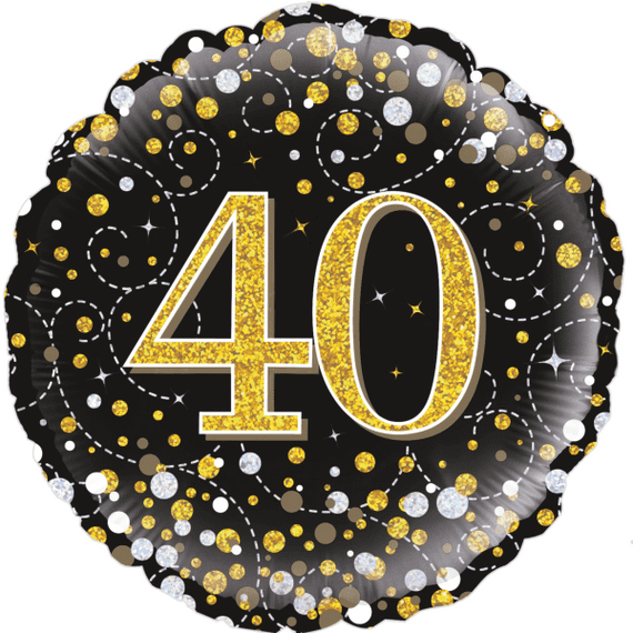 40th Birthday Fizz Black & Gold Foil Balloon | Free Delivery