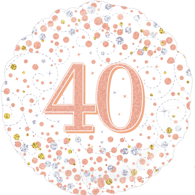 40th Birthday Fizz White & Rose Gold Foil Balloon (18