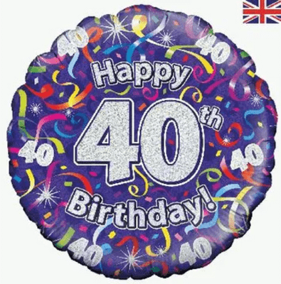 40th Birthday Streamers Purple Foil Balloon (18