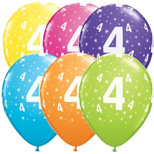 4th Birthday Latex Balloons 6pcs