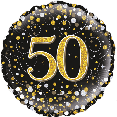 50th Birthday Fizz Black & Gold Foil Balloon (18