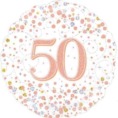 50th Birthday Fizz White & Rose Gold Foil Balloon (18