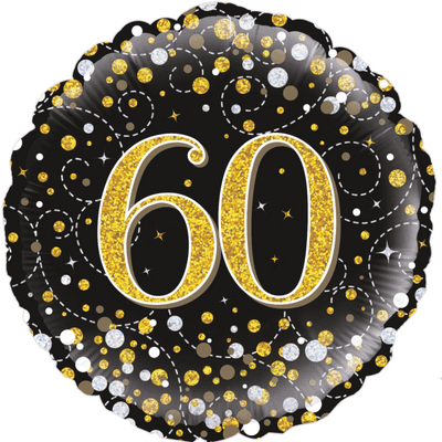60th Birthday Fizz Black & Gold Foil Balloon (18