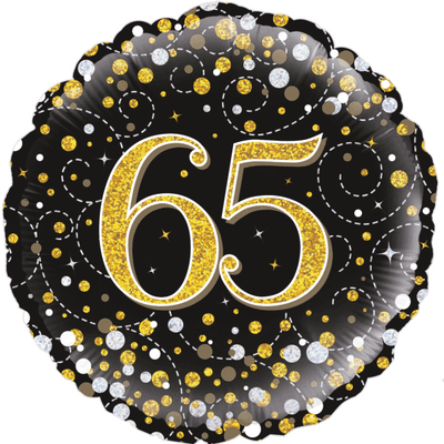 65th Birthday Fizz Black & Gold Foil Balloon (18