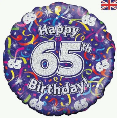 65th Birthday Streamers Purple Foil Balloon (18