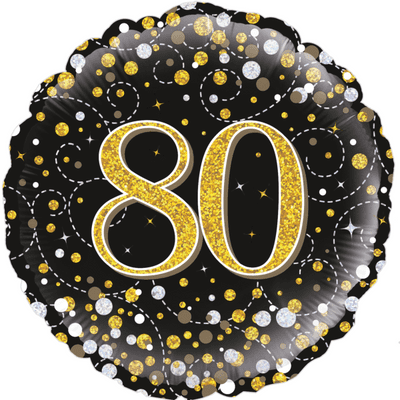 80th Birthday Fizz Black & Gold Foil Balloon (18