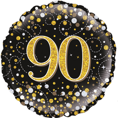 90th Birthday Fizz Black & Gold Foil Balloon (18